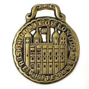 Vintage English HM Tower of London / The White Tower horse brass medallion